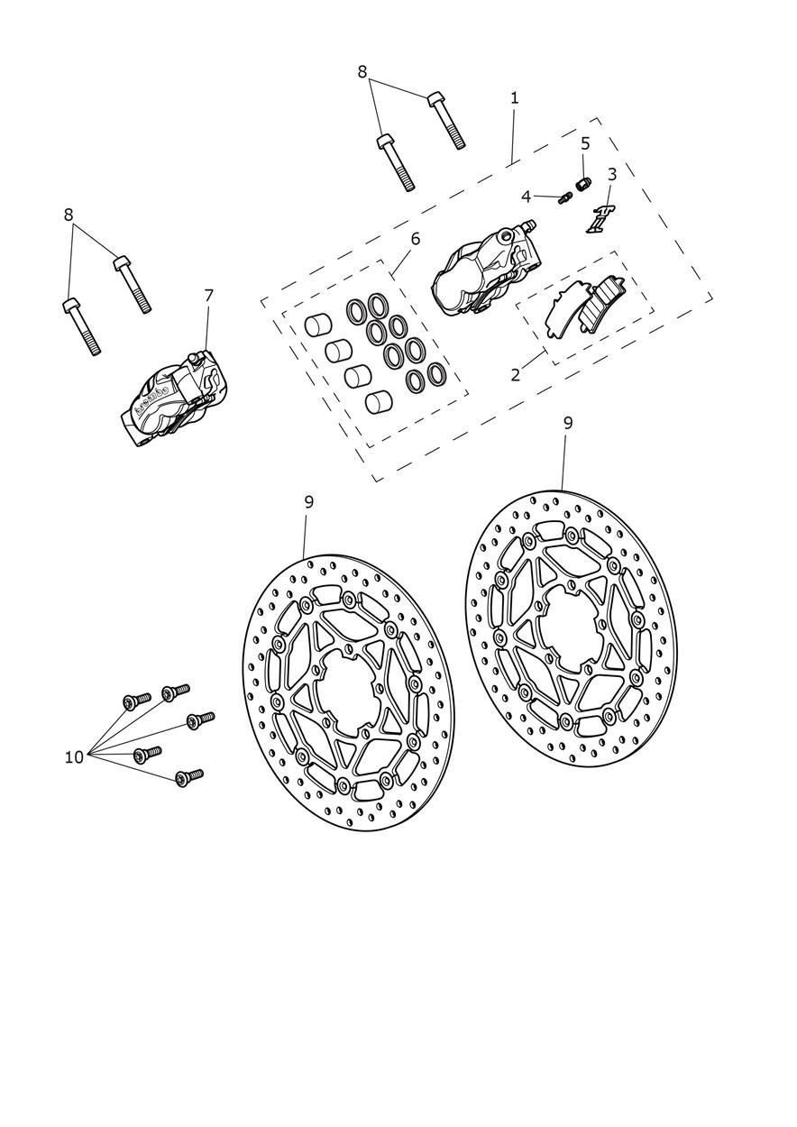 Front Brake Caliper & Discs exploded diagram