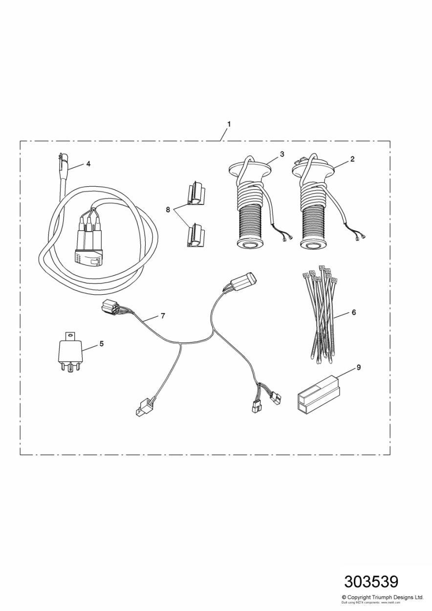 Heated Grip kit DE,ES,IT,JP,NL,SE & UK exploded diagram