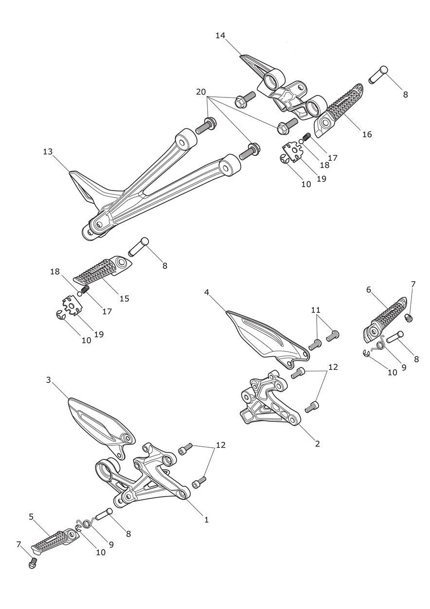 Footrests & Mountings - Street Triple Rx Only (Except JP) exploded diagram