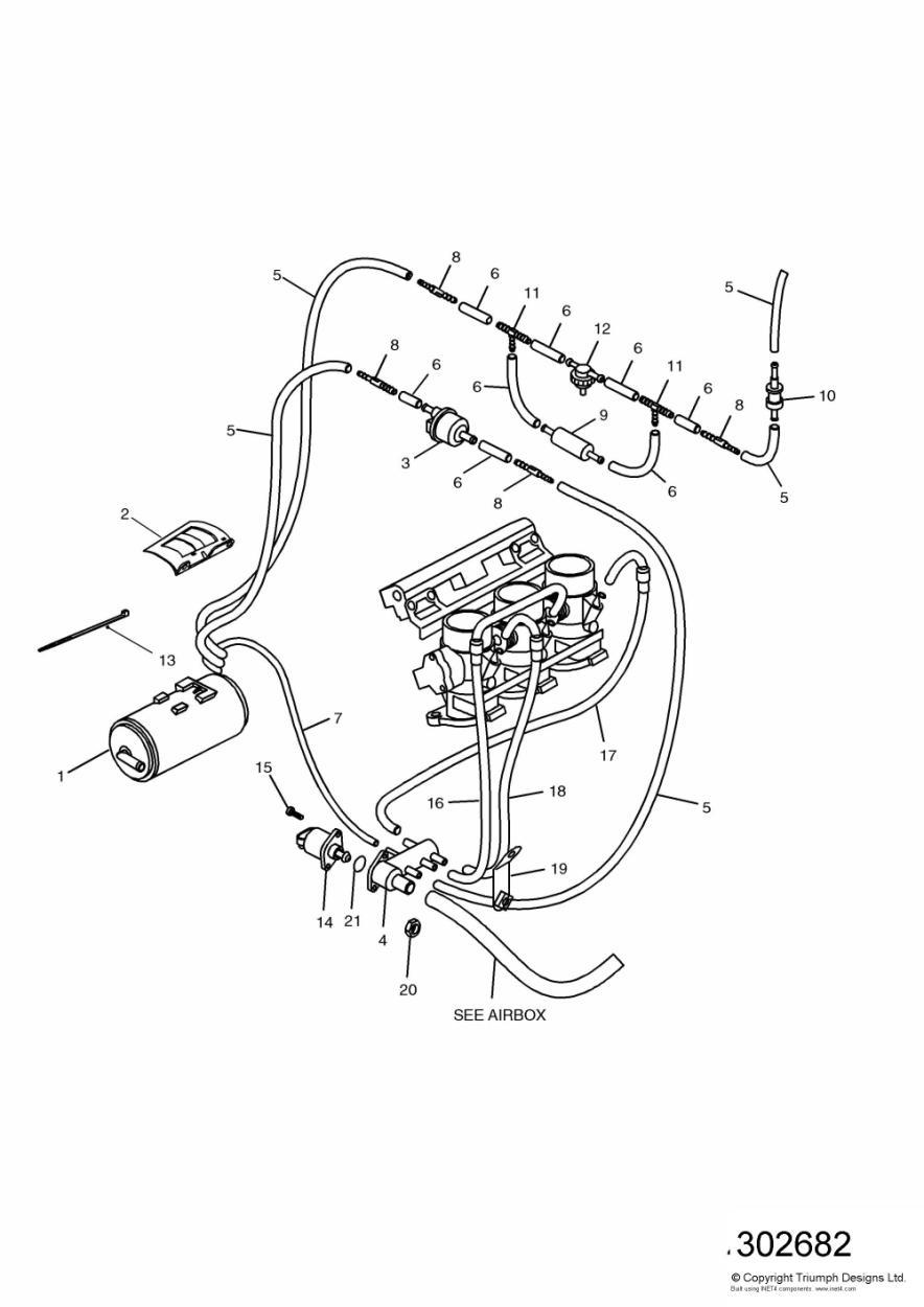 Evaporative Loss Equipment 885cc Engine exploded diagram