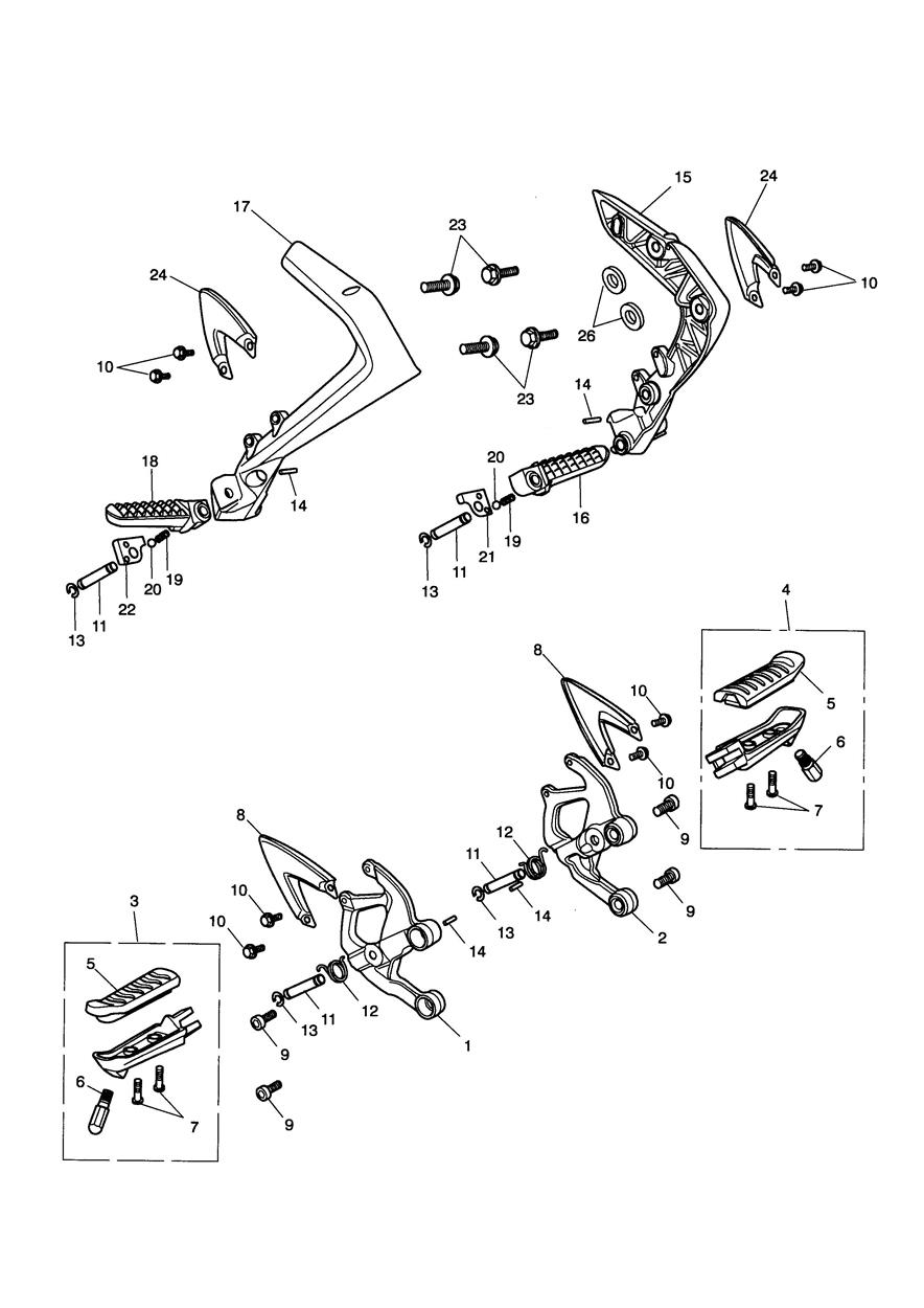 Footrests & Mountings exploded diagram