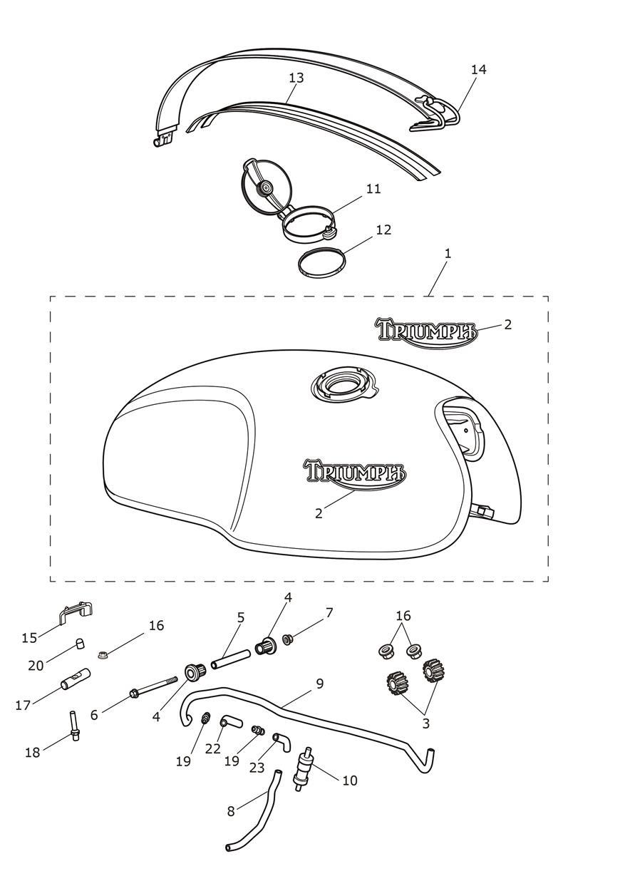 Fuel Tank- Competition Green, Final Edition exploded diagram