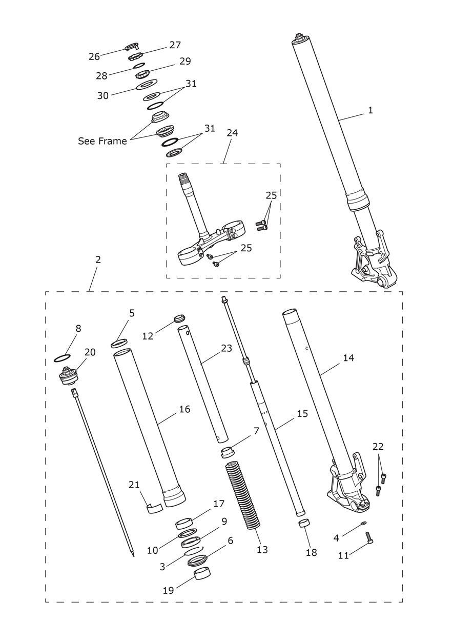 Front Forks & Lower Yoke Assy exploded diagram