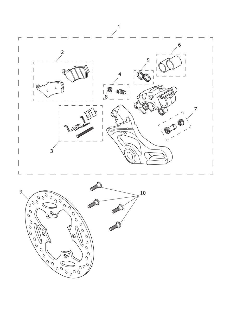 Rear Brake Caliper & Disc exploded diagram
