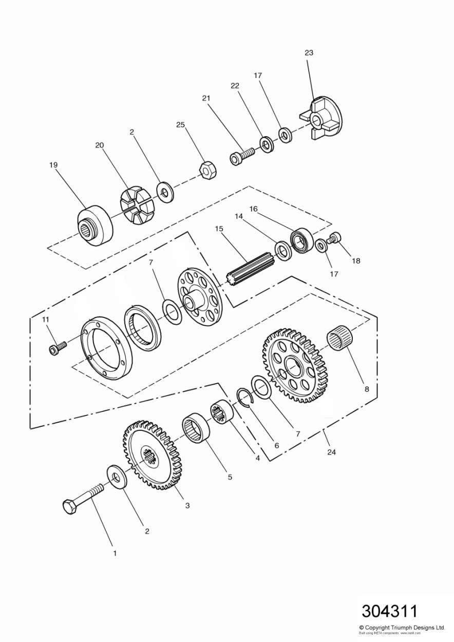 Alternator/ Starter Drive Gears exploded diagram