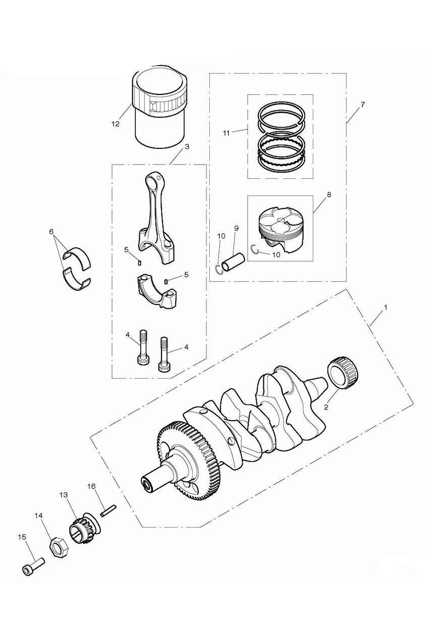 Crankshaft, Connecting Rods, Pistons & Liners exploded diagram