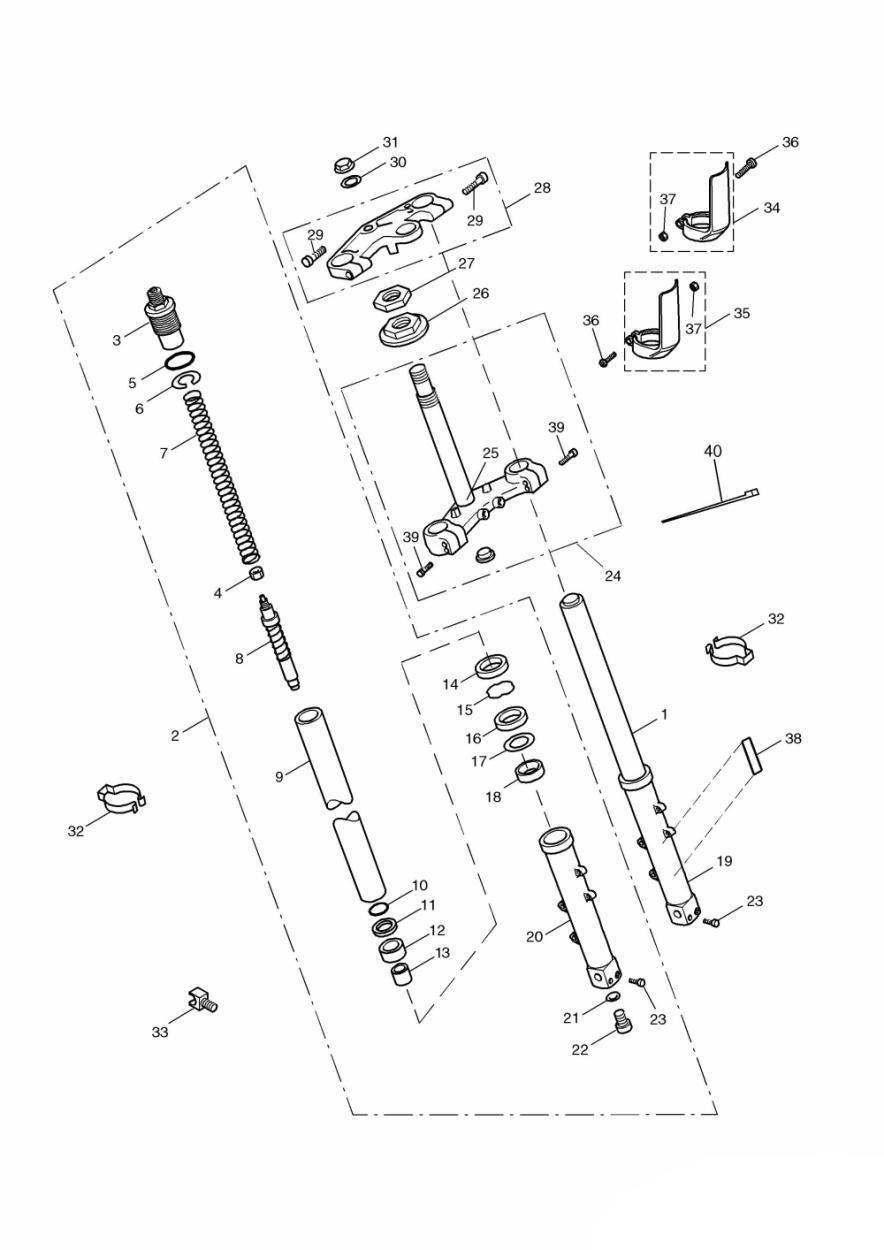 Front Forks and Yokes exploded diagram