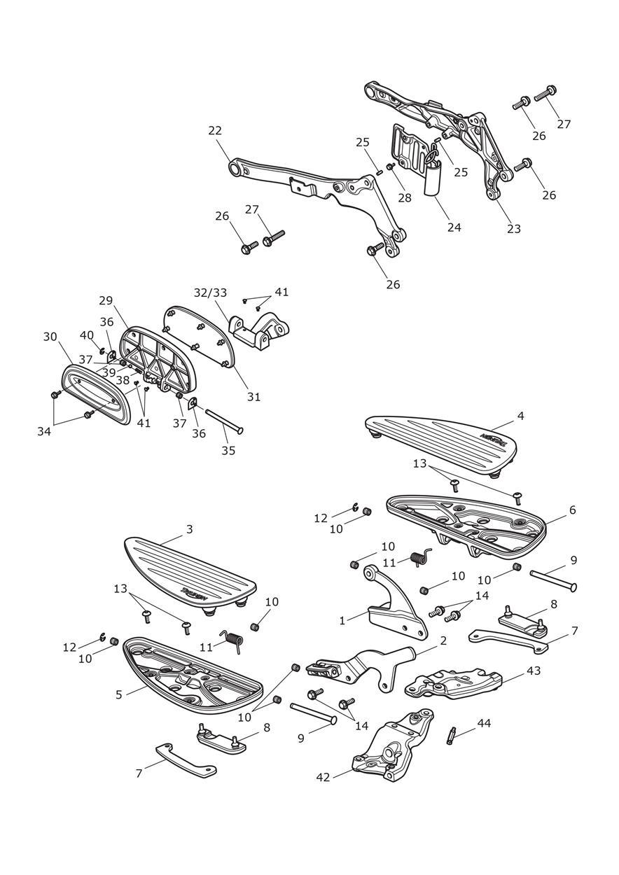 Footrestss & Mountings exploded diagram