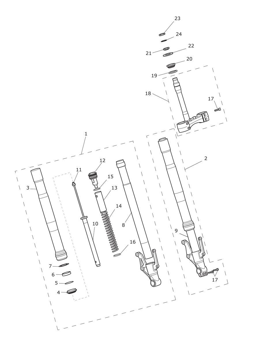 Front Forks & Yokes exploded diagram