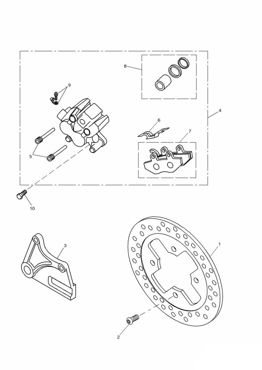 Rear Brake Disc and Caliper Double sided swingarm exploded diagram