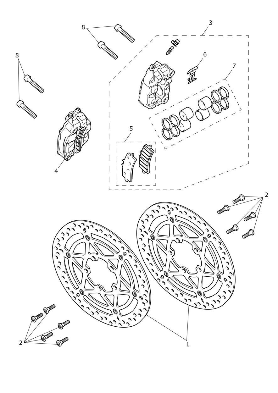 Front Brake Caliper & Discs exploded diagram