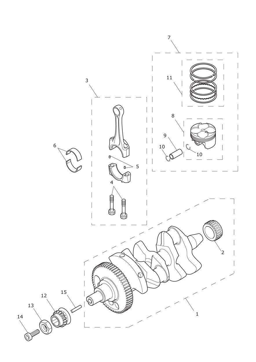 Crankshaft, Connecting Rods, Pistons & Liners exploded diagram