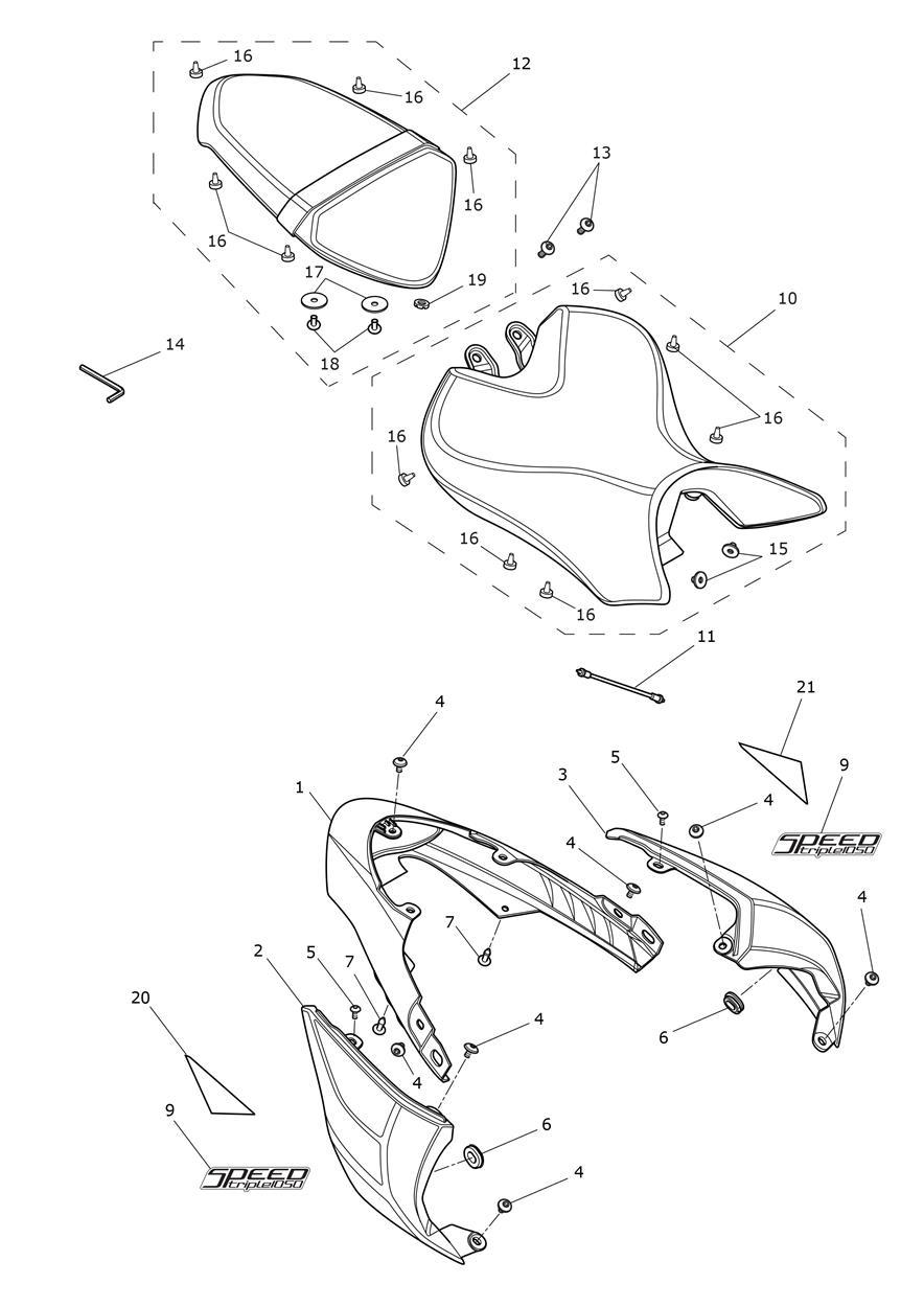 Rear Bodywork & Seat exploded diagram