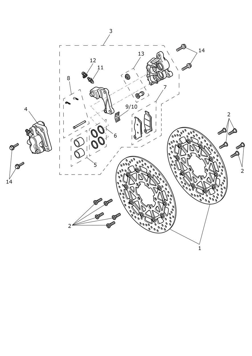 Front Brake Caliper & Disc exploded diagram