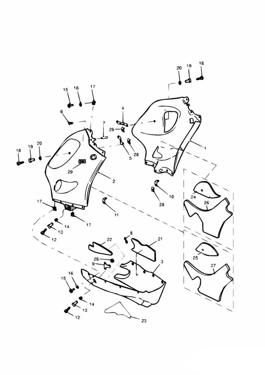 Bodywork Lower fairings exploded diagram