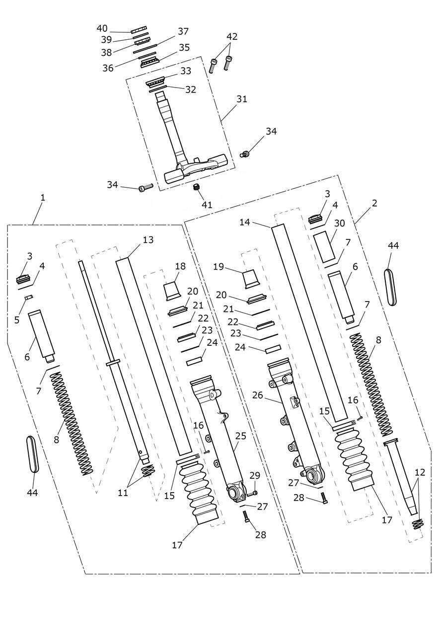 Front Forks & Lower Yokes exploded diagram