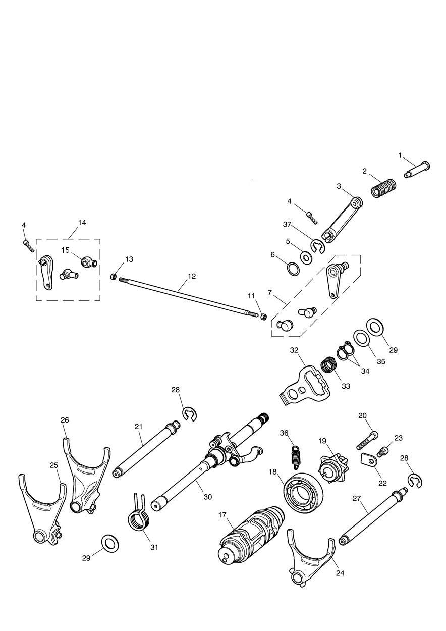 Gear Selectors & Pedal exploded diagram