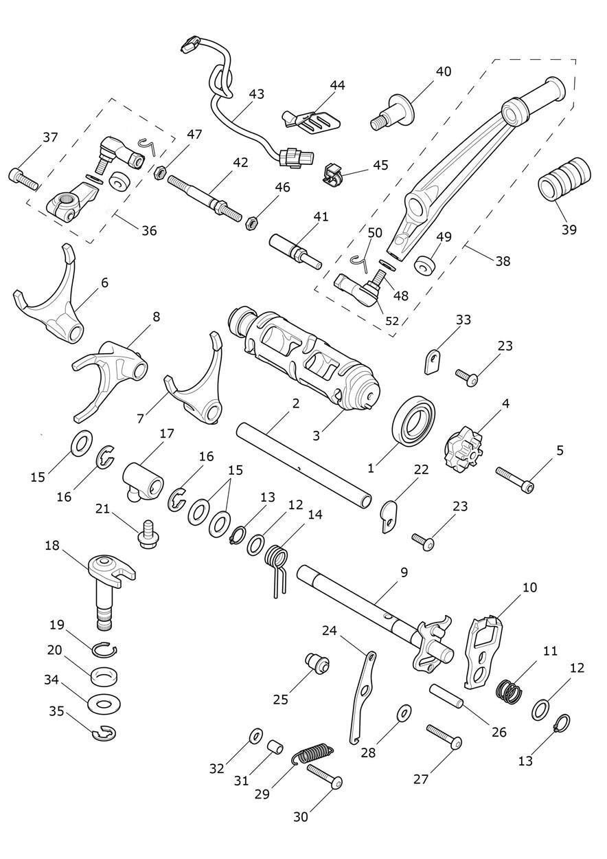 Gear Selectors & Pedal exploded diagram