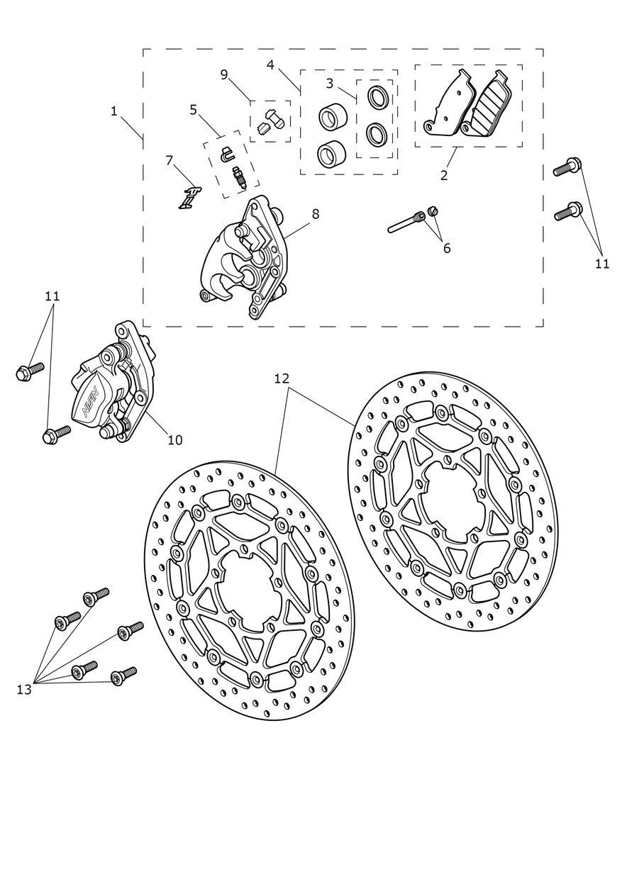 Front Brake Caliper & Discs exploded diagram