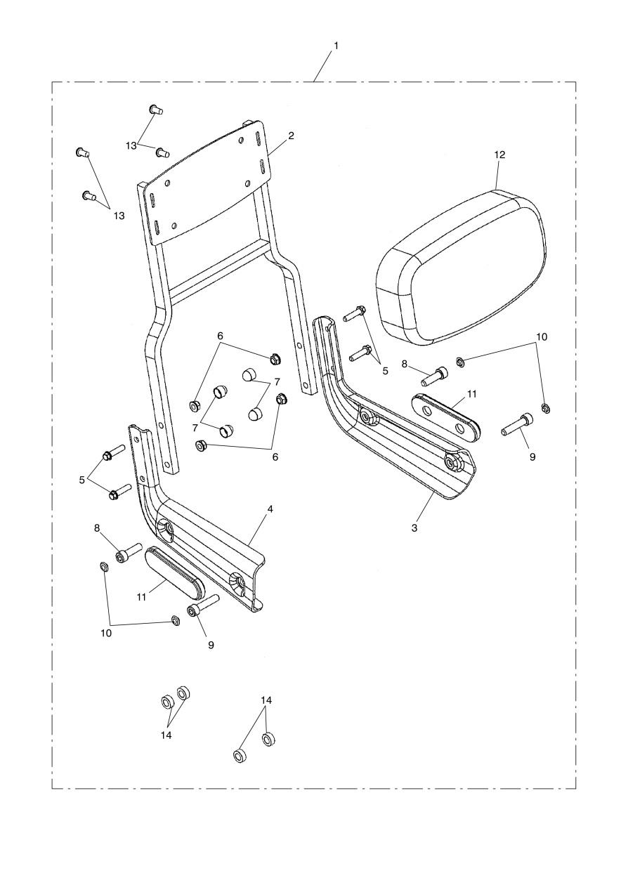 Passenger Backrest Tall Kit exploded diagram