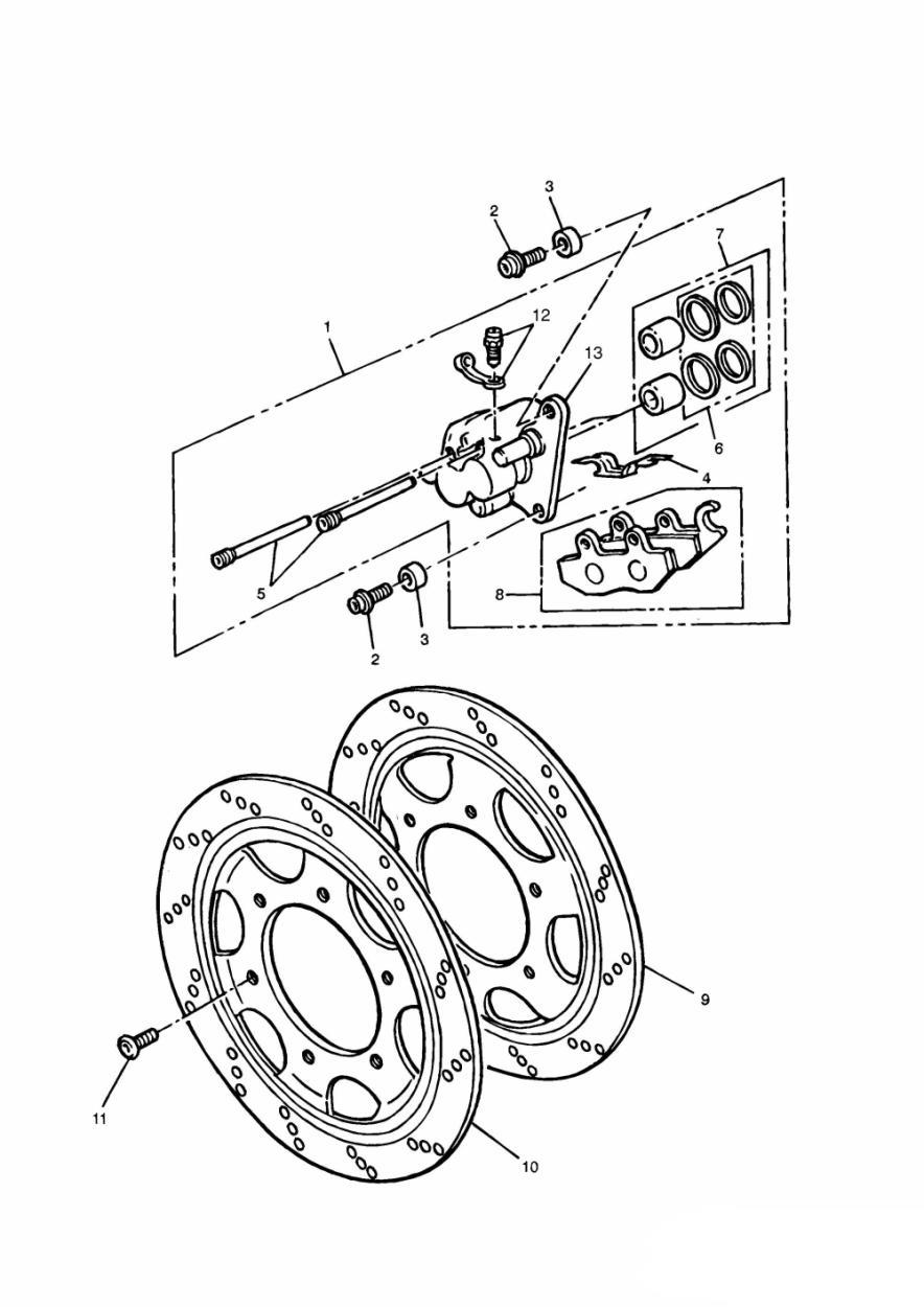 Front Brake Caliper and Disc 4 Cyl VIN 3 Cyl VIN Not first edition models exploded diagram