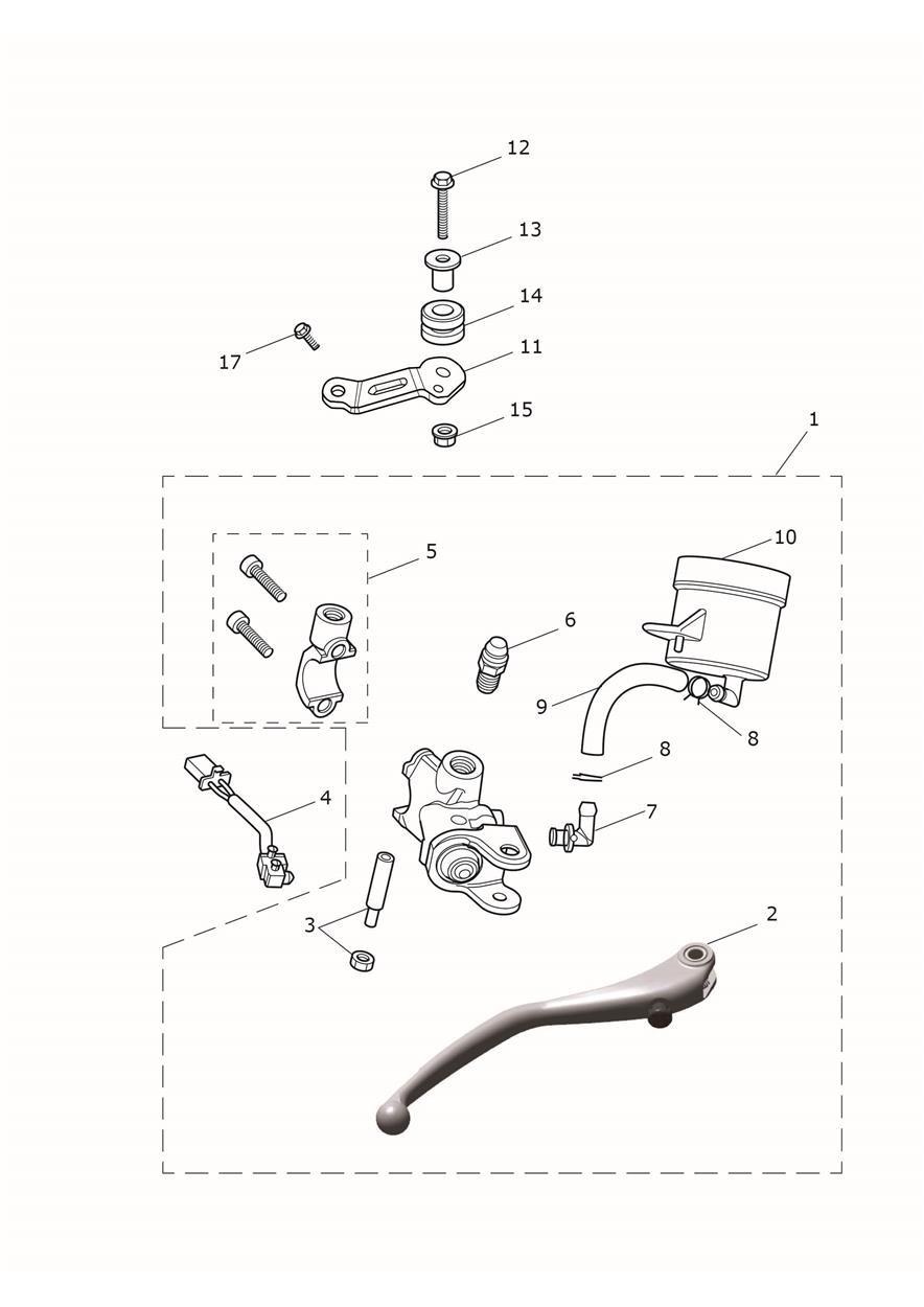 Front Brake Master Cylinder & Hoses exploded diagram