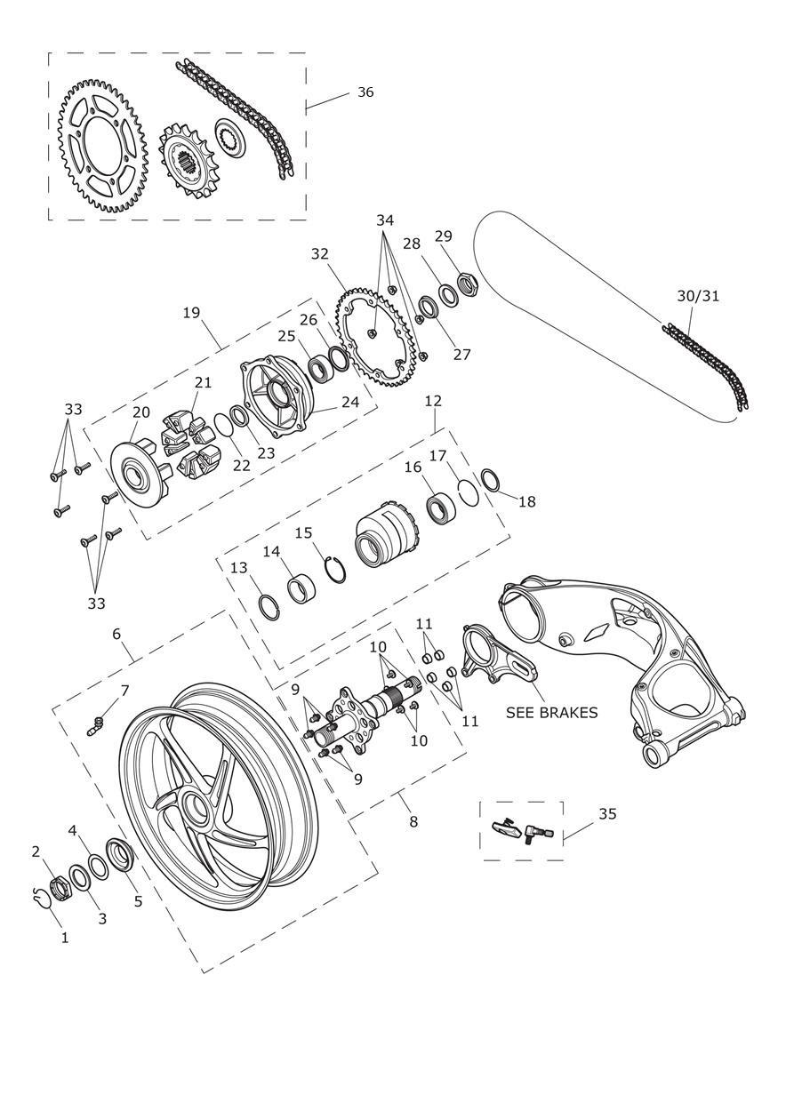 Rear Wheel & Final Drive exploded diagram