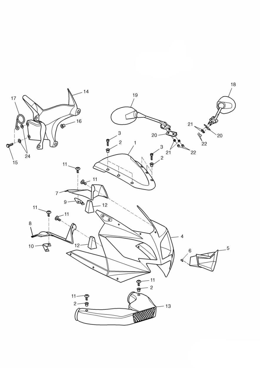 Bodywork - Cockpit and Mirrors exploded diagram