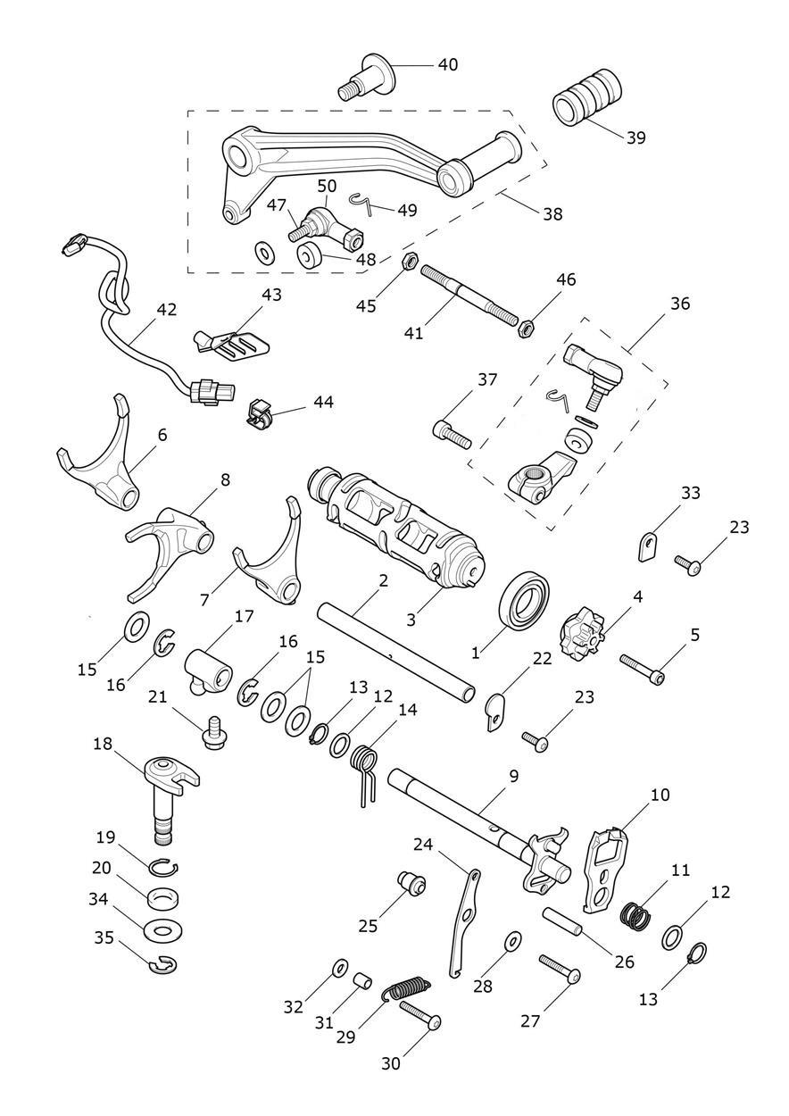 Gear Selectors & Pedal exploded diagram