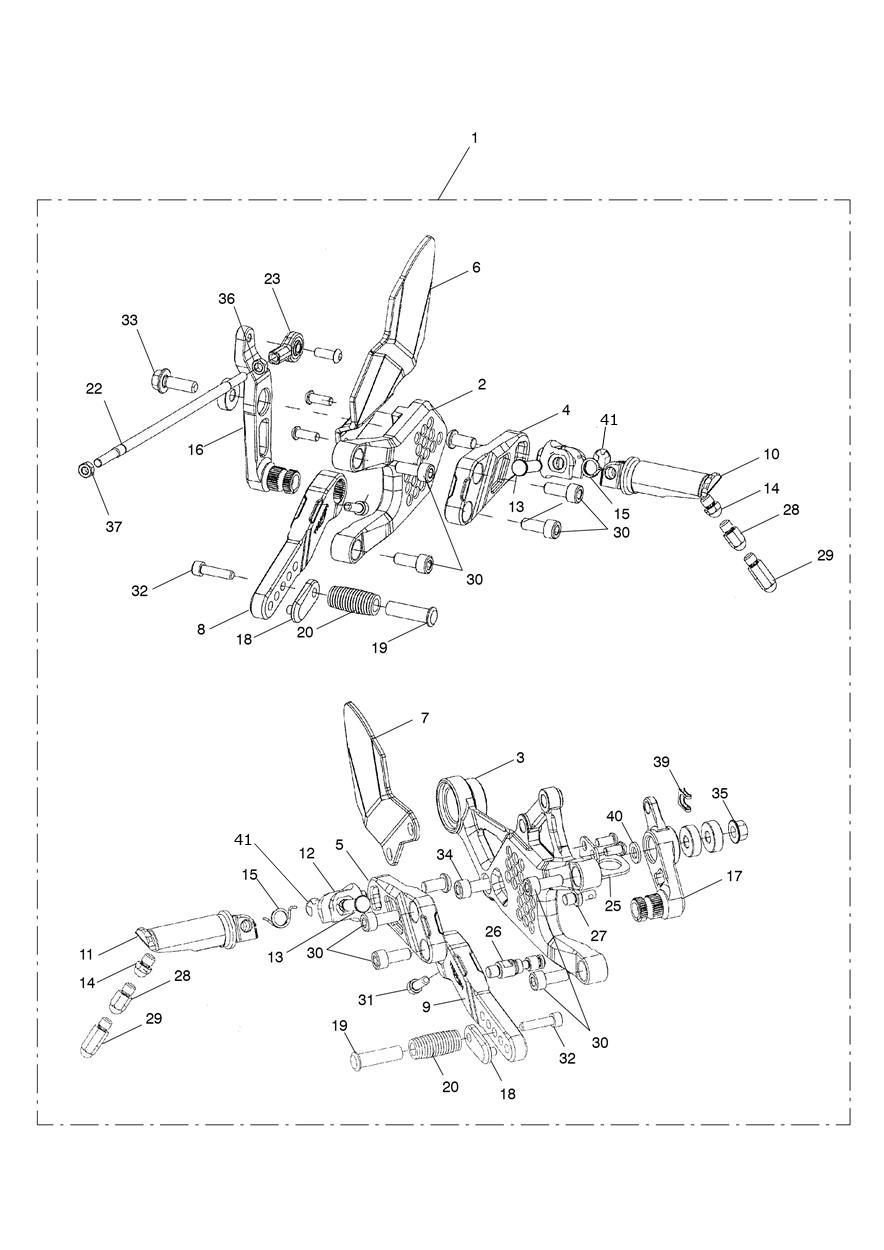 Rear Sets, Adj, Std exploded diagram