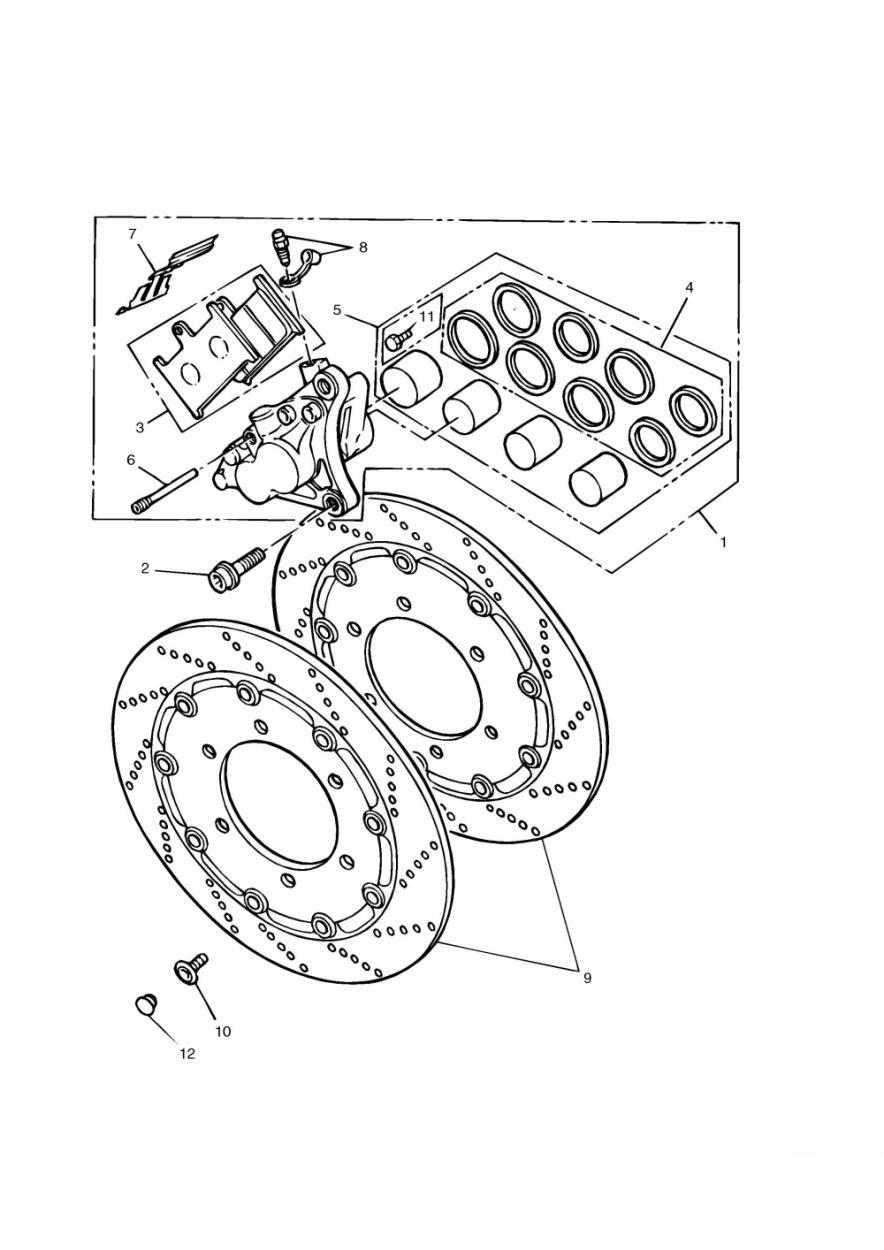 Front Brake Caliper and Disc exploded diagram