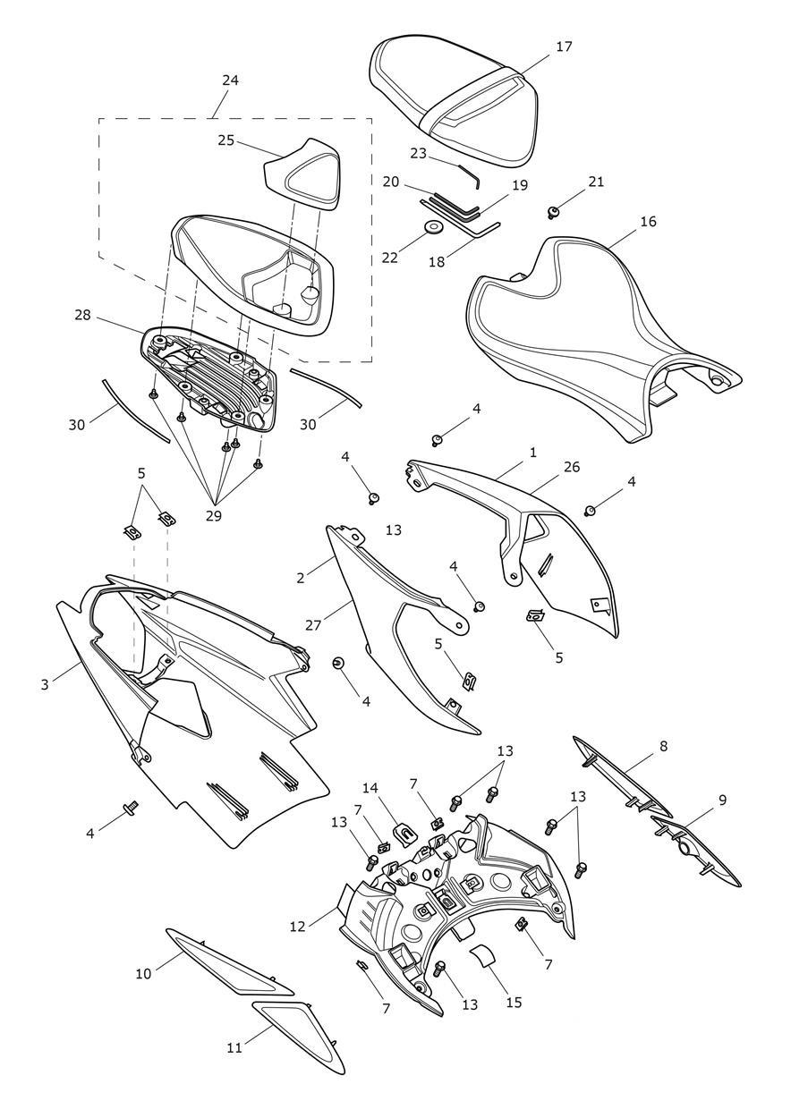 Rear Bodywork & Seat exploded diagram