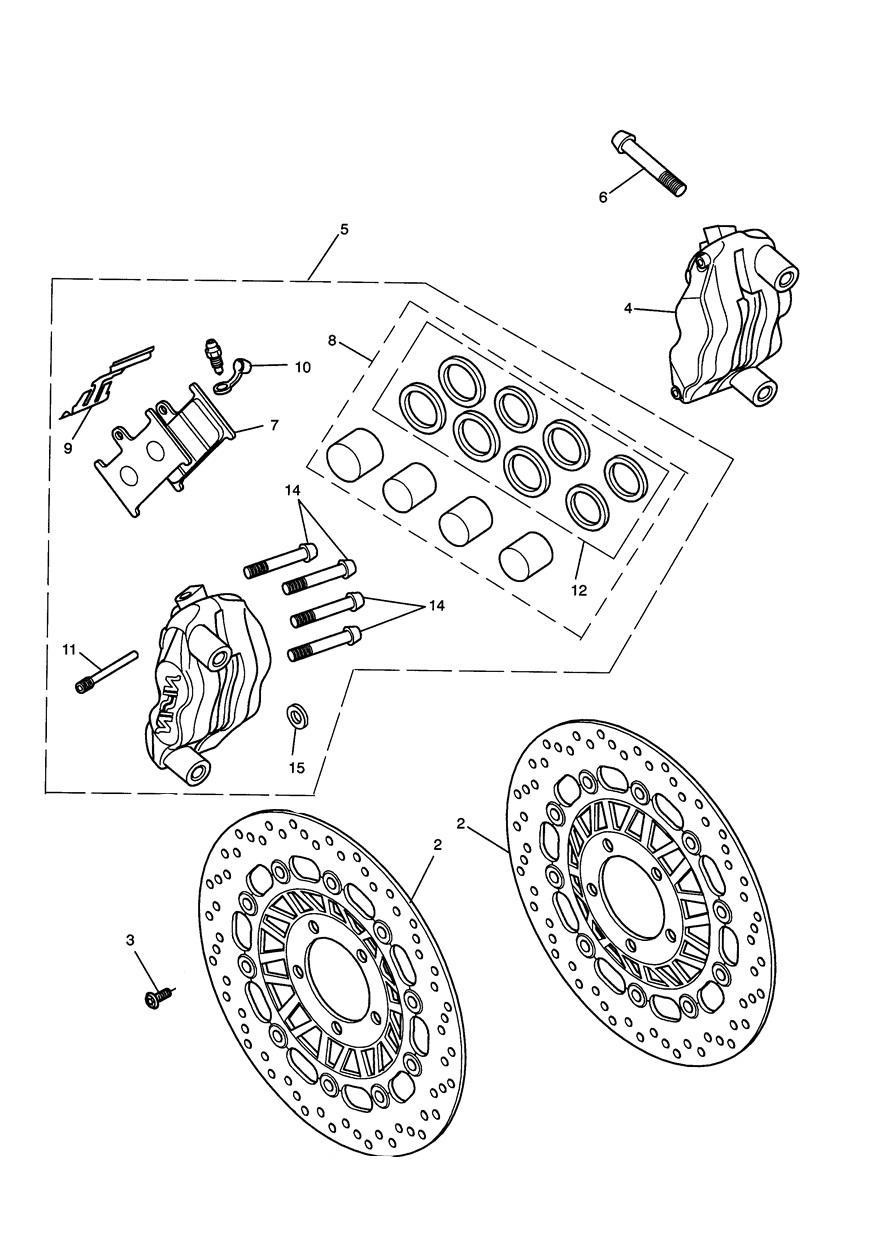 Front Brake Caliper & Discs exploded diagram