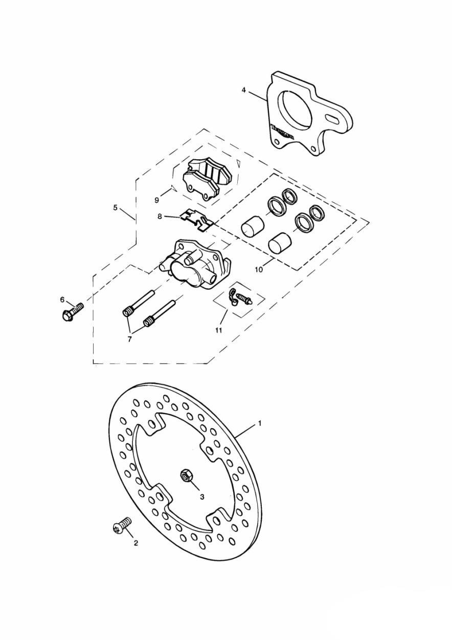Rear Brake Disc and Caliper Single sided swingarm exploded diagram