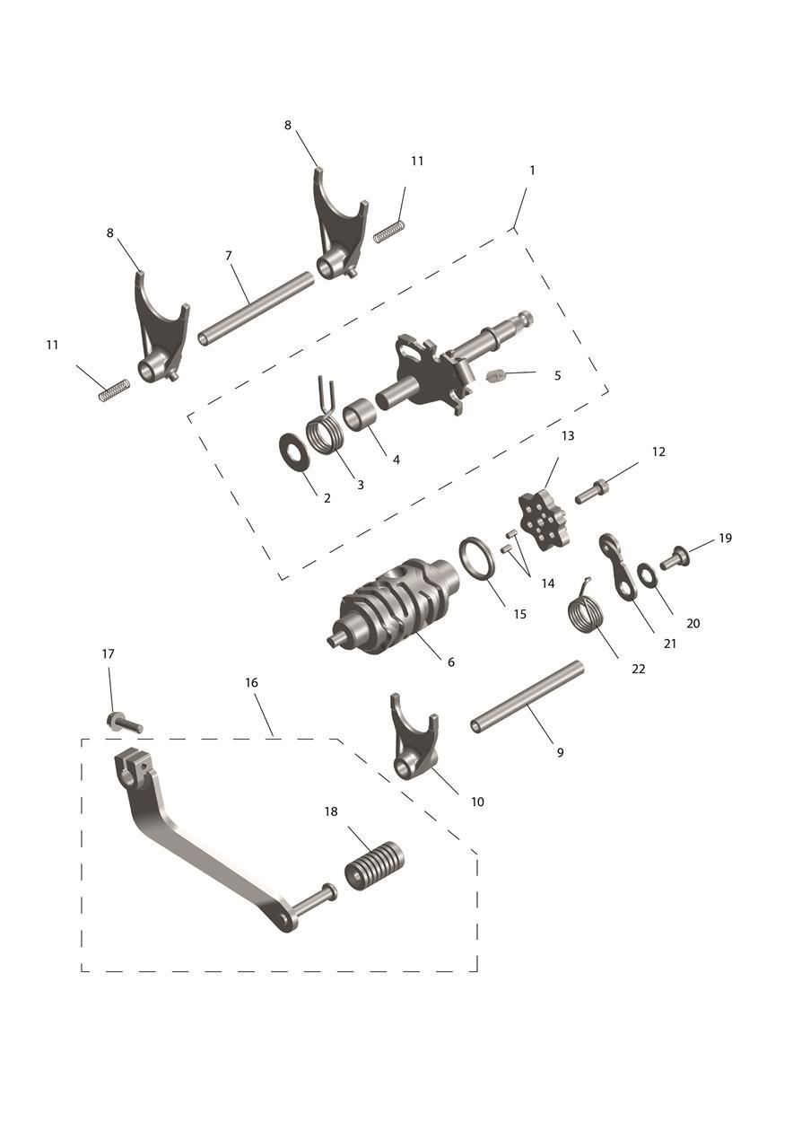 Gear Selection & Pedal exploded diagram