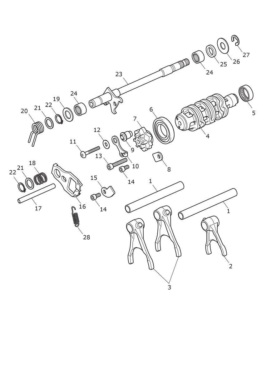 Gear Selector Drum exploded diagram