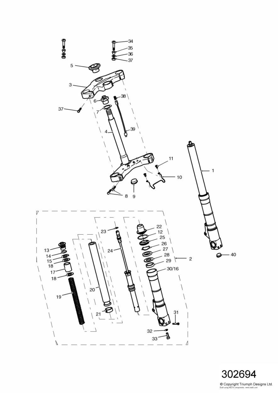 Front Forks and Yokes exploded diagram
