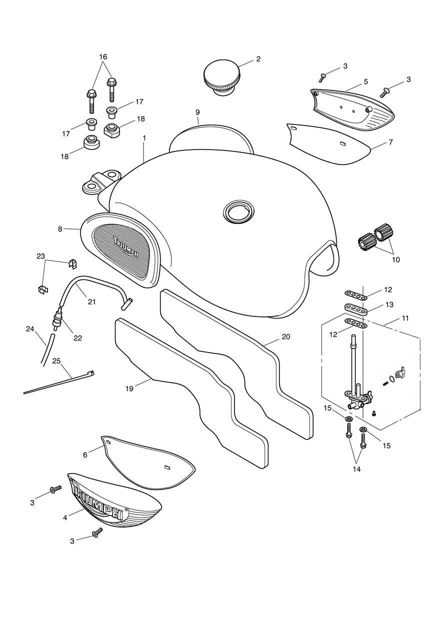 Fuel Tank & Fittings Bonneville T100 exploded diagram