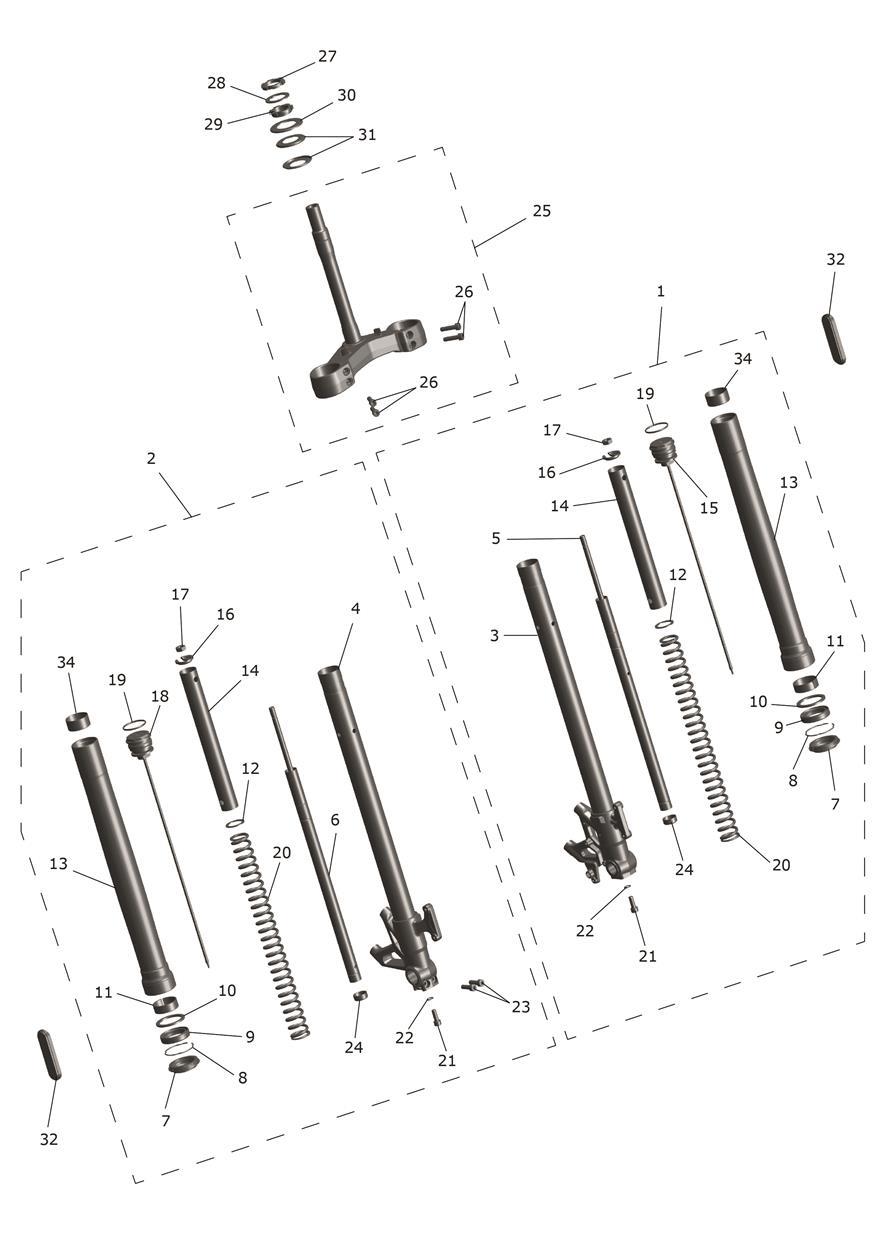 Front Forks & Lower Yoke Assy exploded diagram