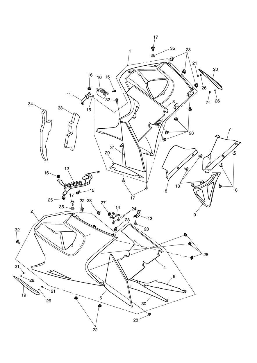 Bodywork - Lower Fairings exploded diagram