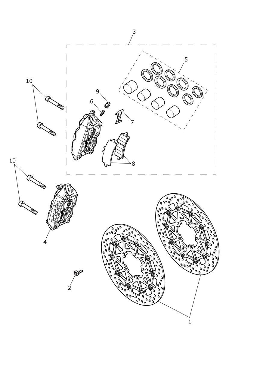 Front Brake Caliper & Discs exploded diagram