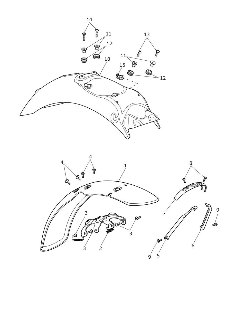 Mudguards - Bonneville T120 Black & T120 Ace for CA Market exploded diagram