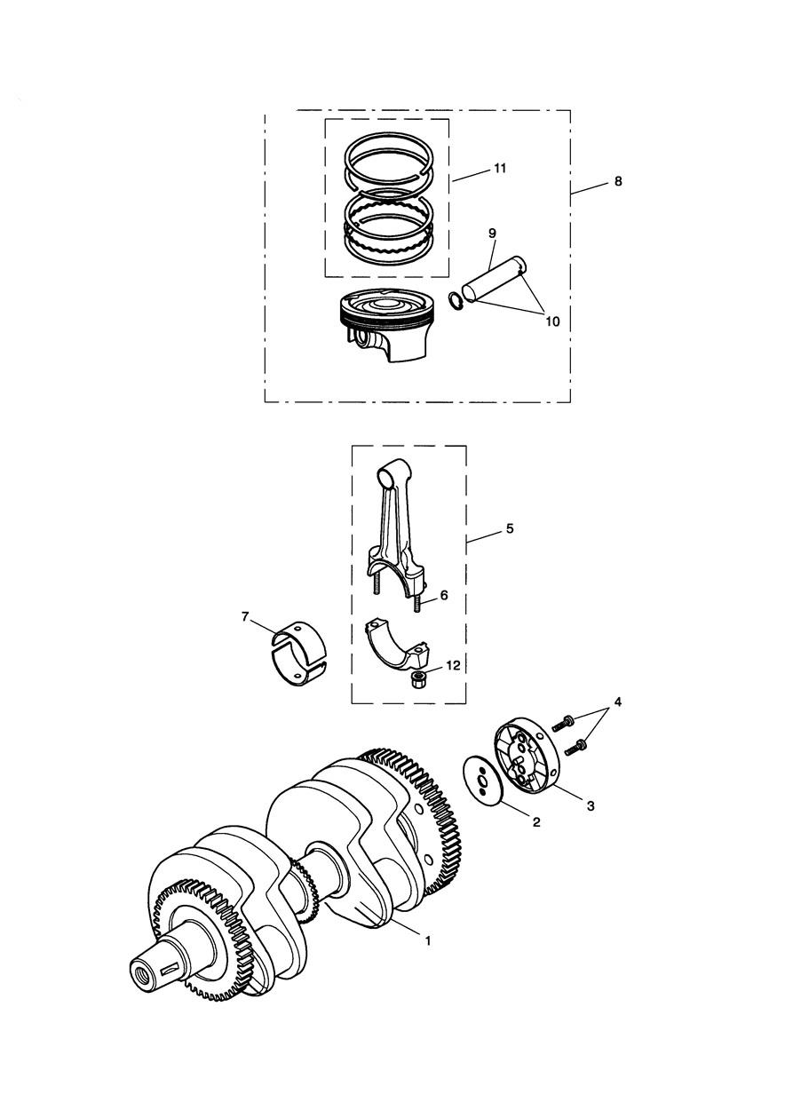 Crankshaft, Connecting Rod & Pistons exploded diagram