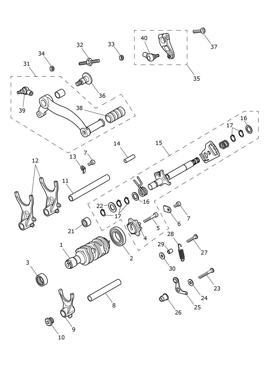Gear Selectors & Pedal exploded diagram