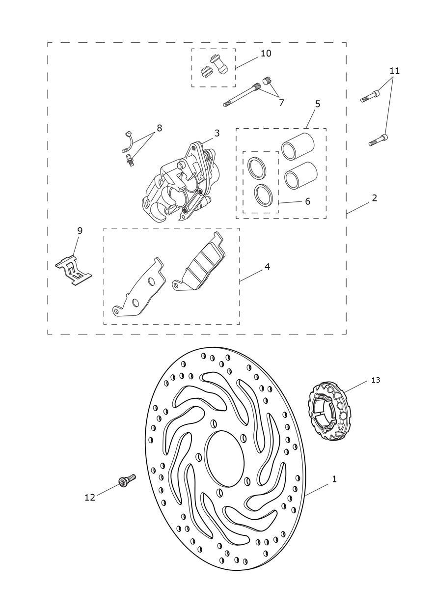 Front Brake Caliper & Disc exploded diagram