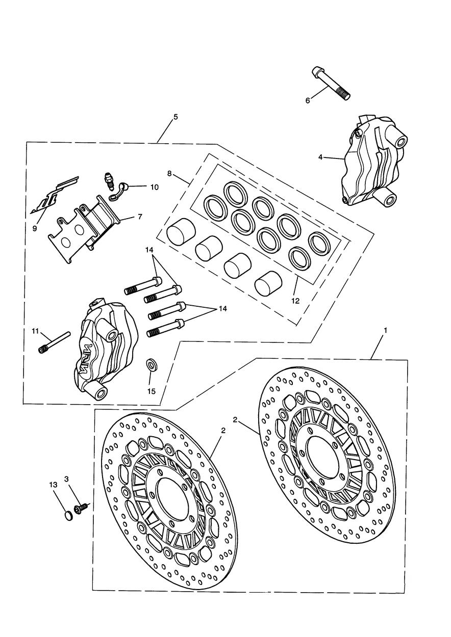 Front Brake Caliper & Discs exploded diagram