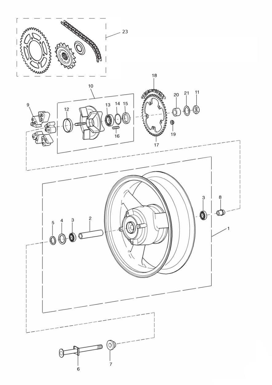 Rear Wheel/Final Drive Double sided swingarm exploded diagram