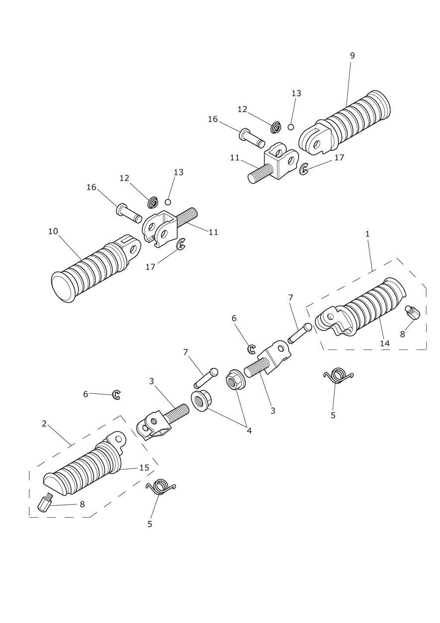 Footrests & Mountings exploded diagram