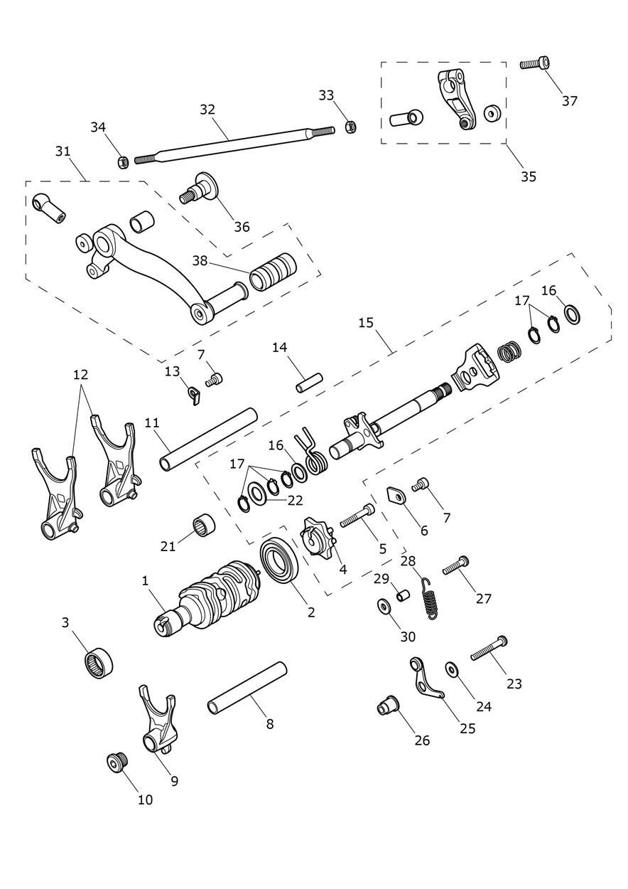 Gear Selectors & Pedal exploded diagram