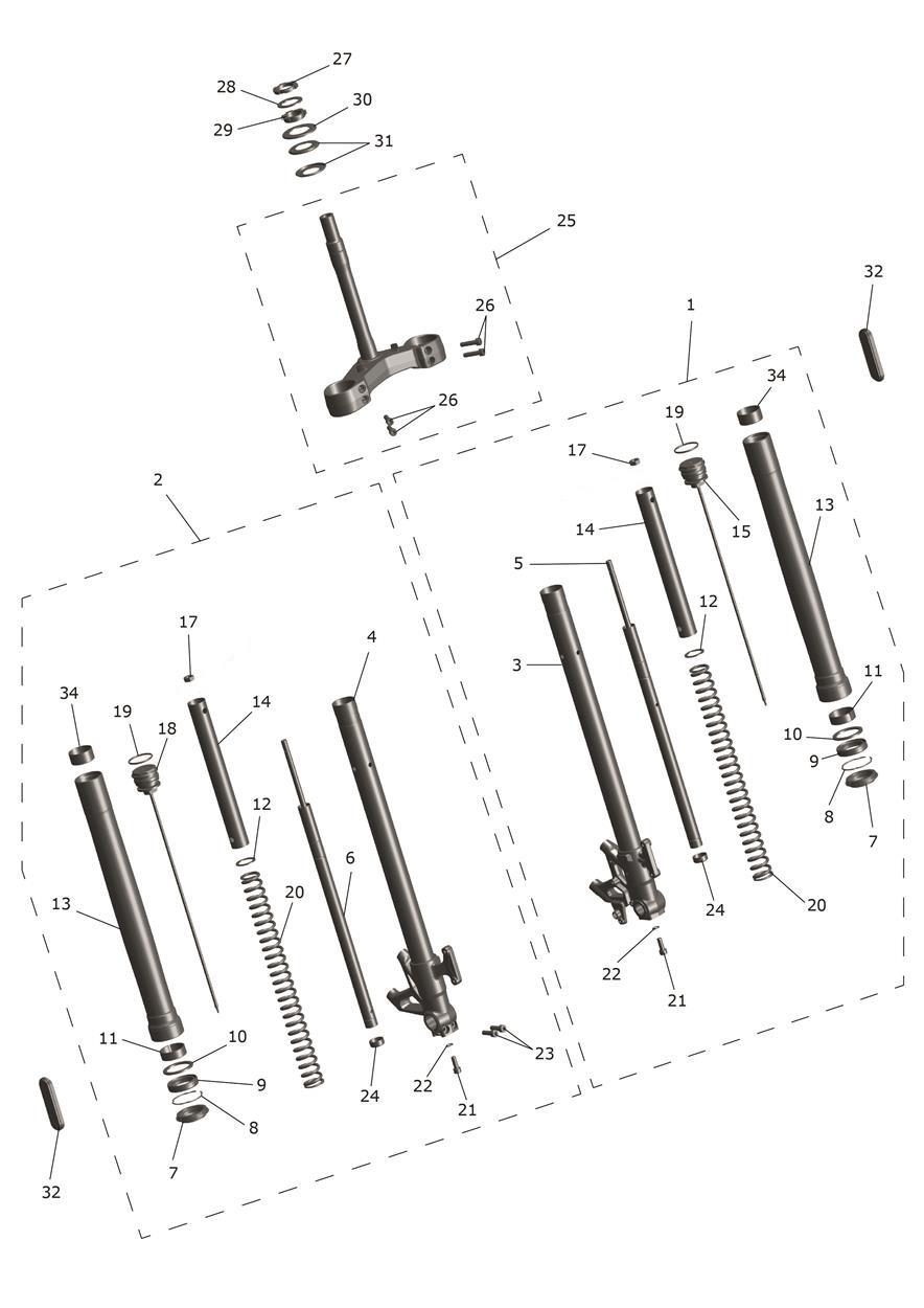 Front Forks & Lower Yoke Assy exploded diagram
